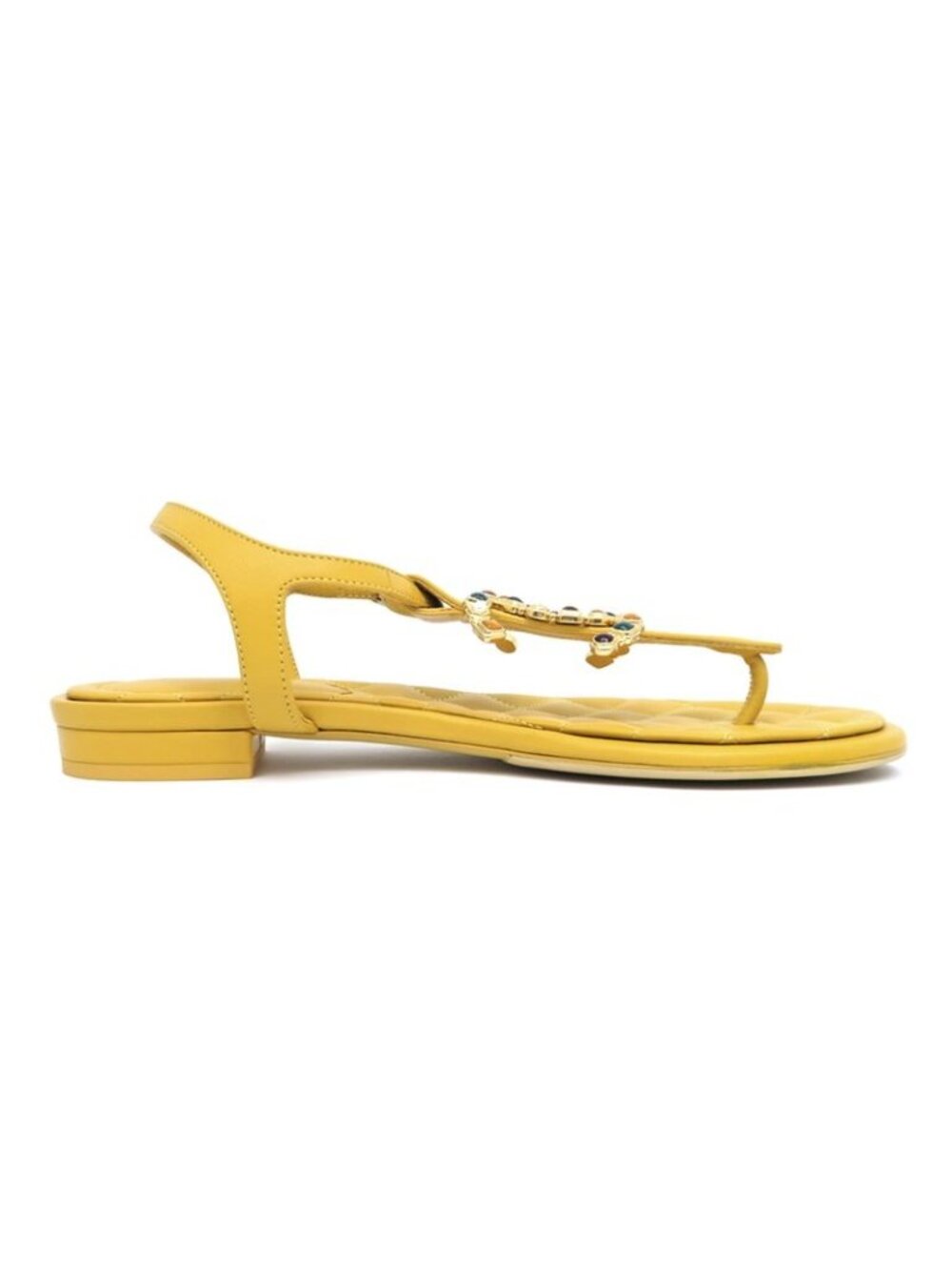 Chanel Flat Sandals Yellow 38 C Visual Coco Mark Shoes - Picture 2 of 10